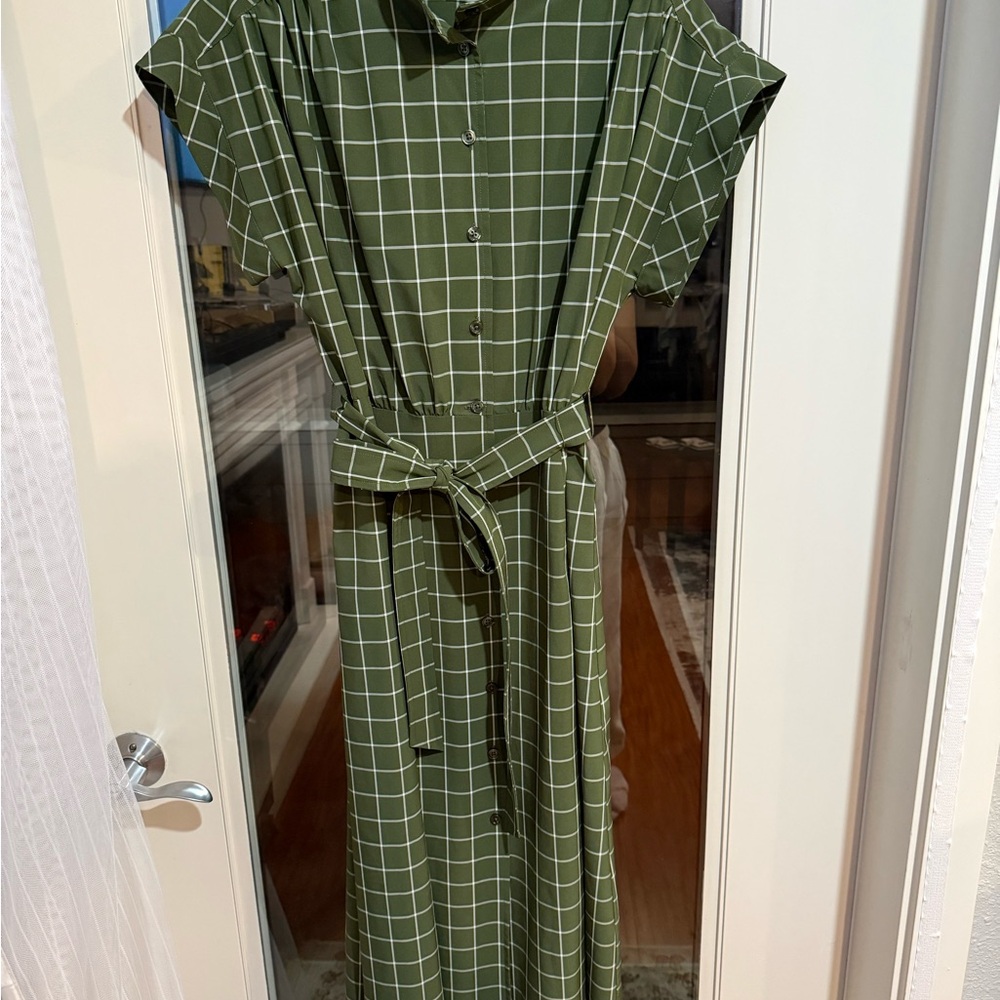 Calvin Klein Olive Checkered Maxi Dress